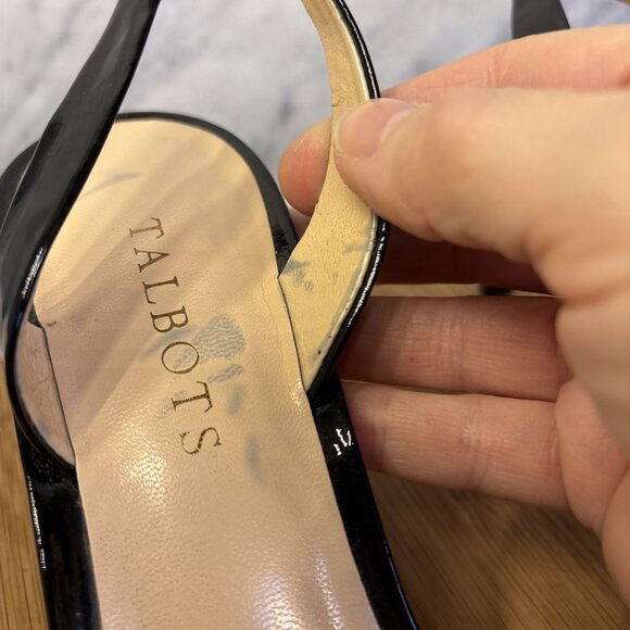 Talbots Sling Back Black Patent Leather Kitten Heels - Picture 9 of 13